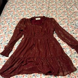 Maroon dress with gold spots